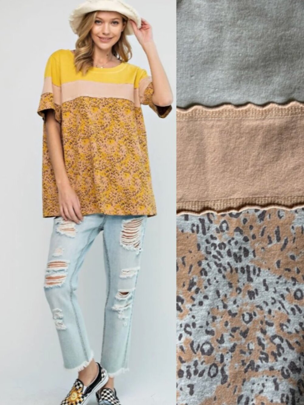 Easel Colorblock Animal Print Terry short sleeve size M